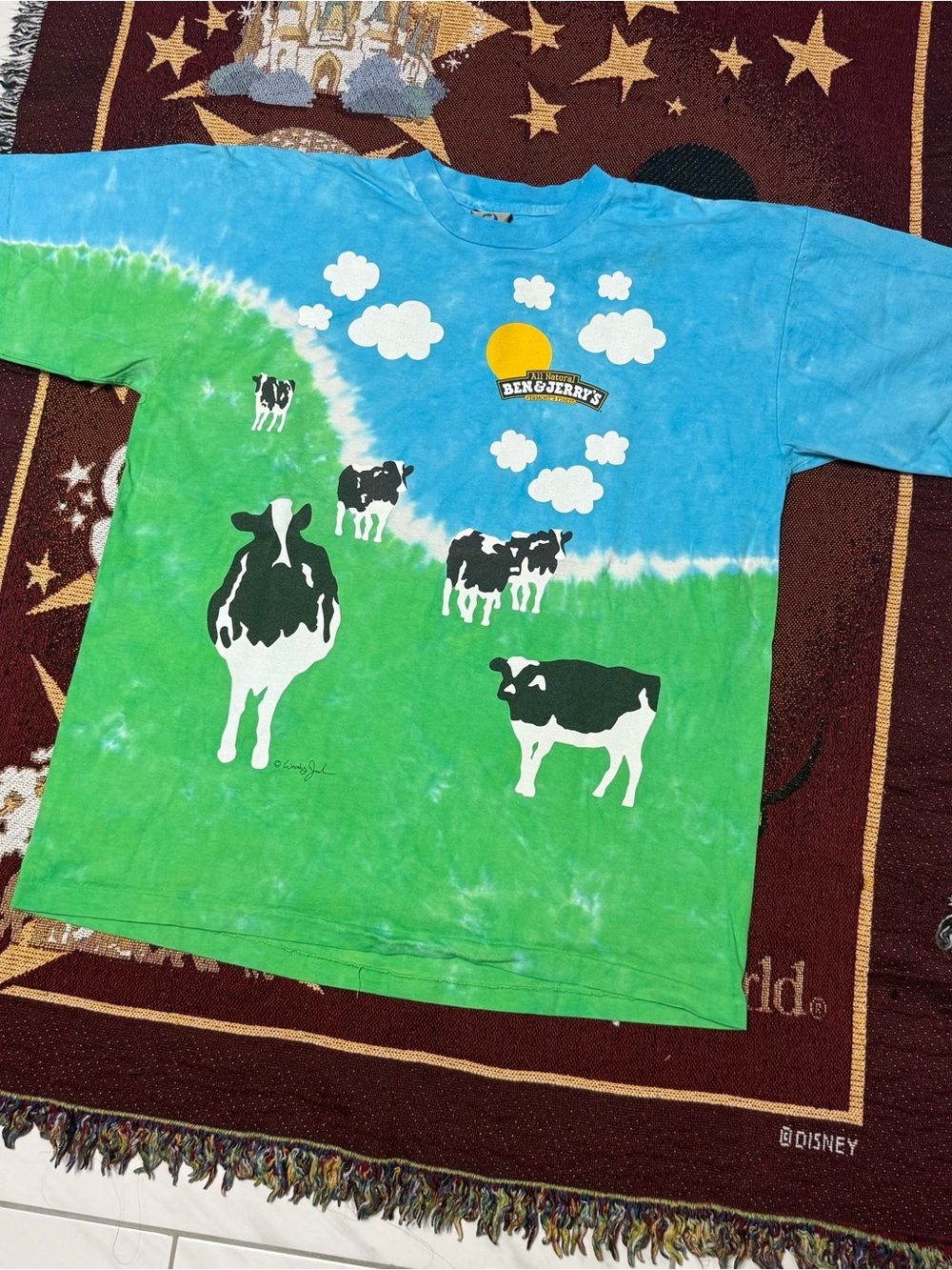 Vintage 90s Ben & Jerry’s Ice Cream Liquid Blue Tie-Dye Cow Graphic Tee